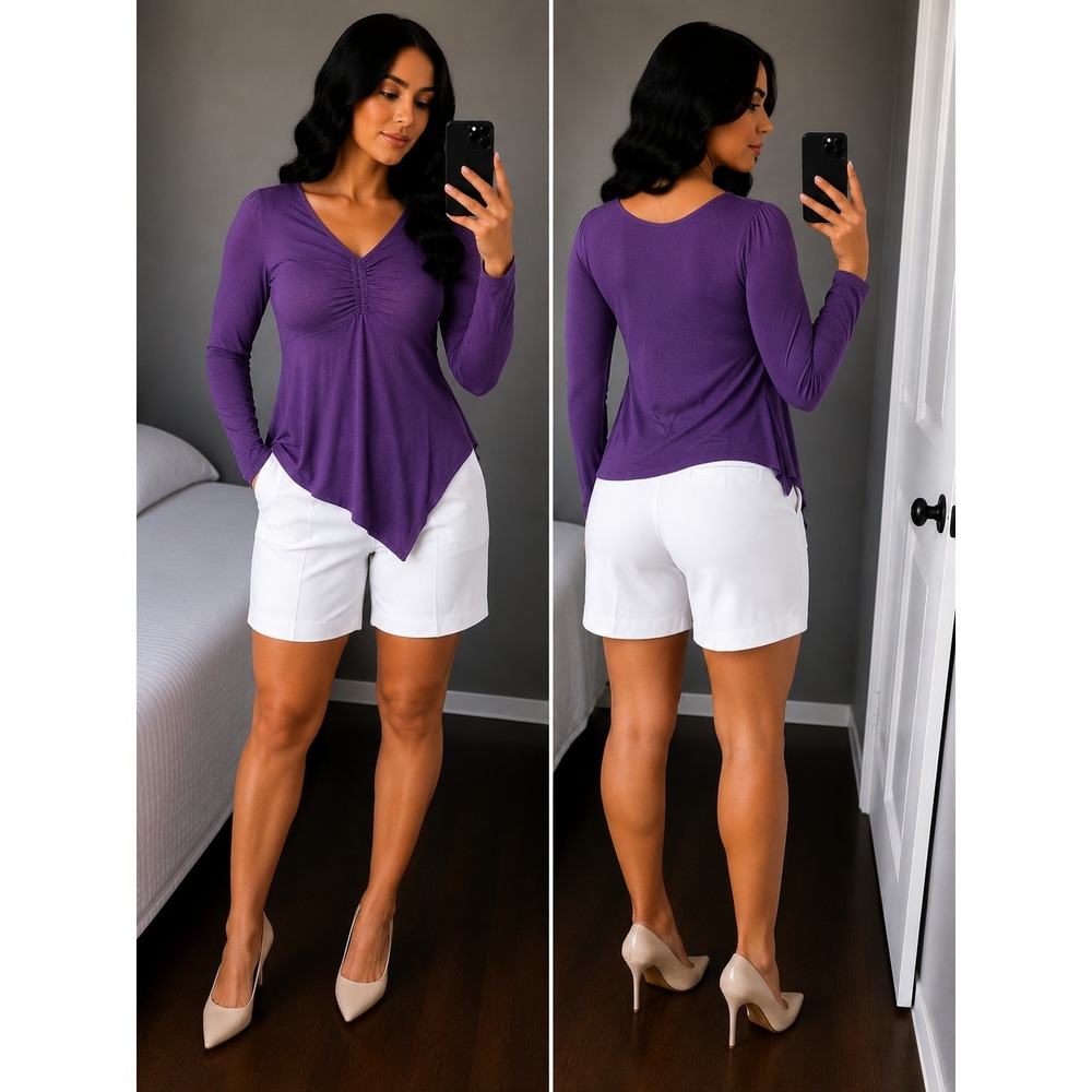 BECANBE Women XL Purple V-neck Long Sleeve Pullover Casual Lightweight Top